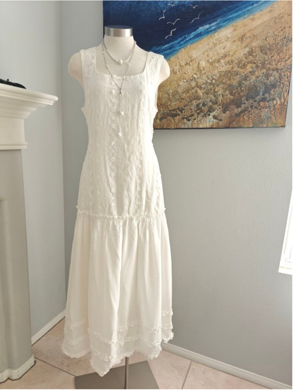 Women's White Embroidered Maxi Dress